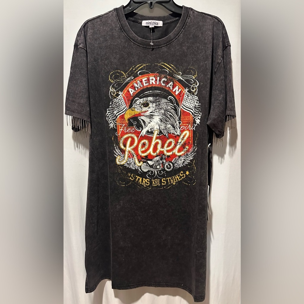 Mimi Chica Rebel Graphic TShirt Dress Black - Size - L